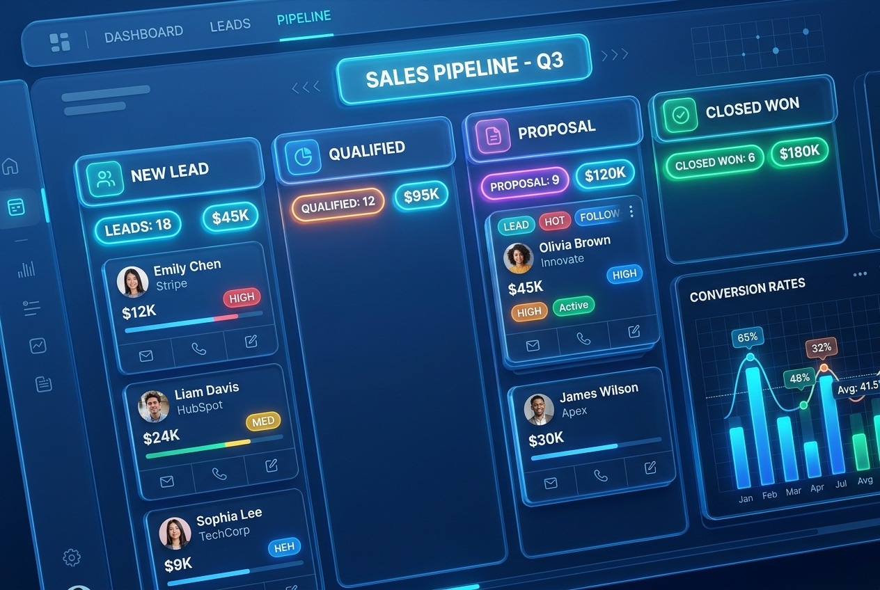 Pipeline e funil de vendas integrado ao chat